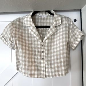 Olivaceous tan/white checkered shirt-small (S/2-4)